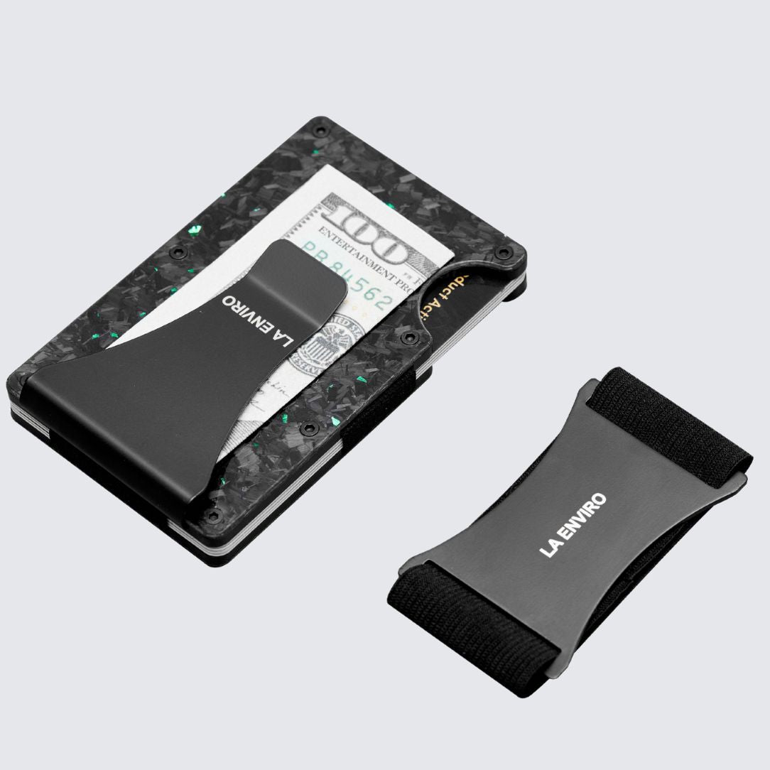 Gloss Green color LORNE Forged Carbon Wallet with Extra replaceable elastic