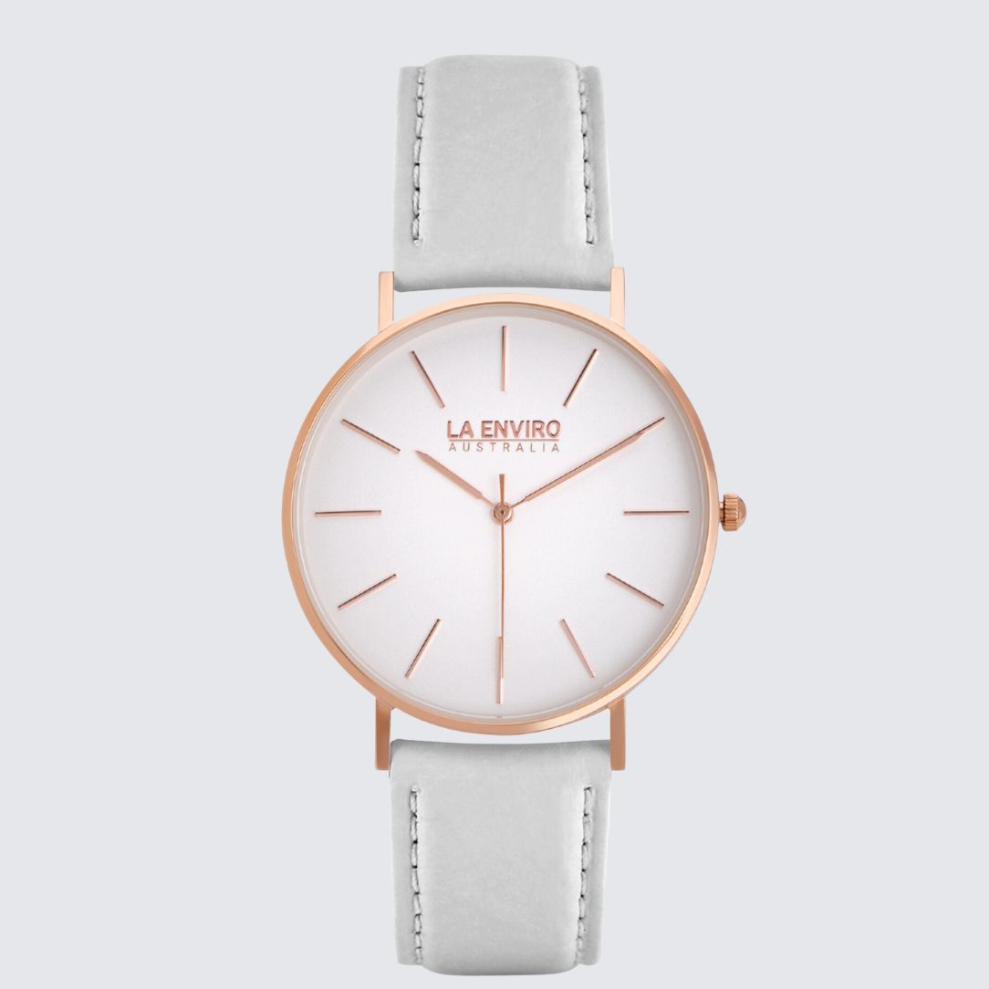 Rose Gold Watch With Pineapple Leather White Strap I TIERRA 40 MM
