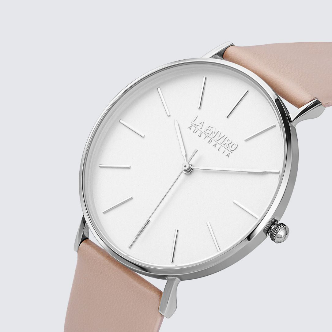 Silver Classic Watch With Pink Strap I 40 MM
