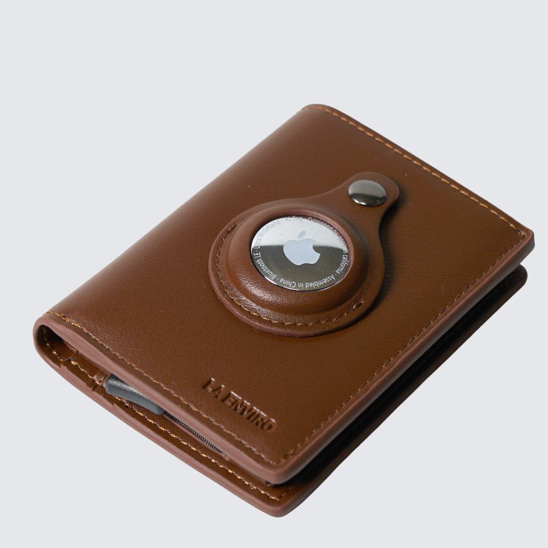Brown color FITZROY AirTag Wallet with Apple AirTag