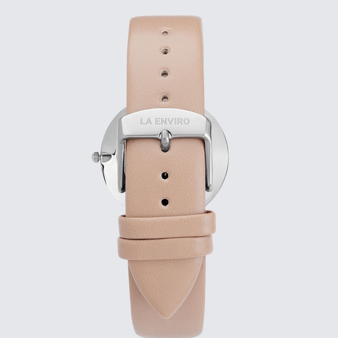 Silver Classic Watch With Pink Strap I 40 MM