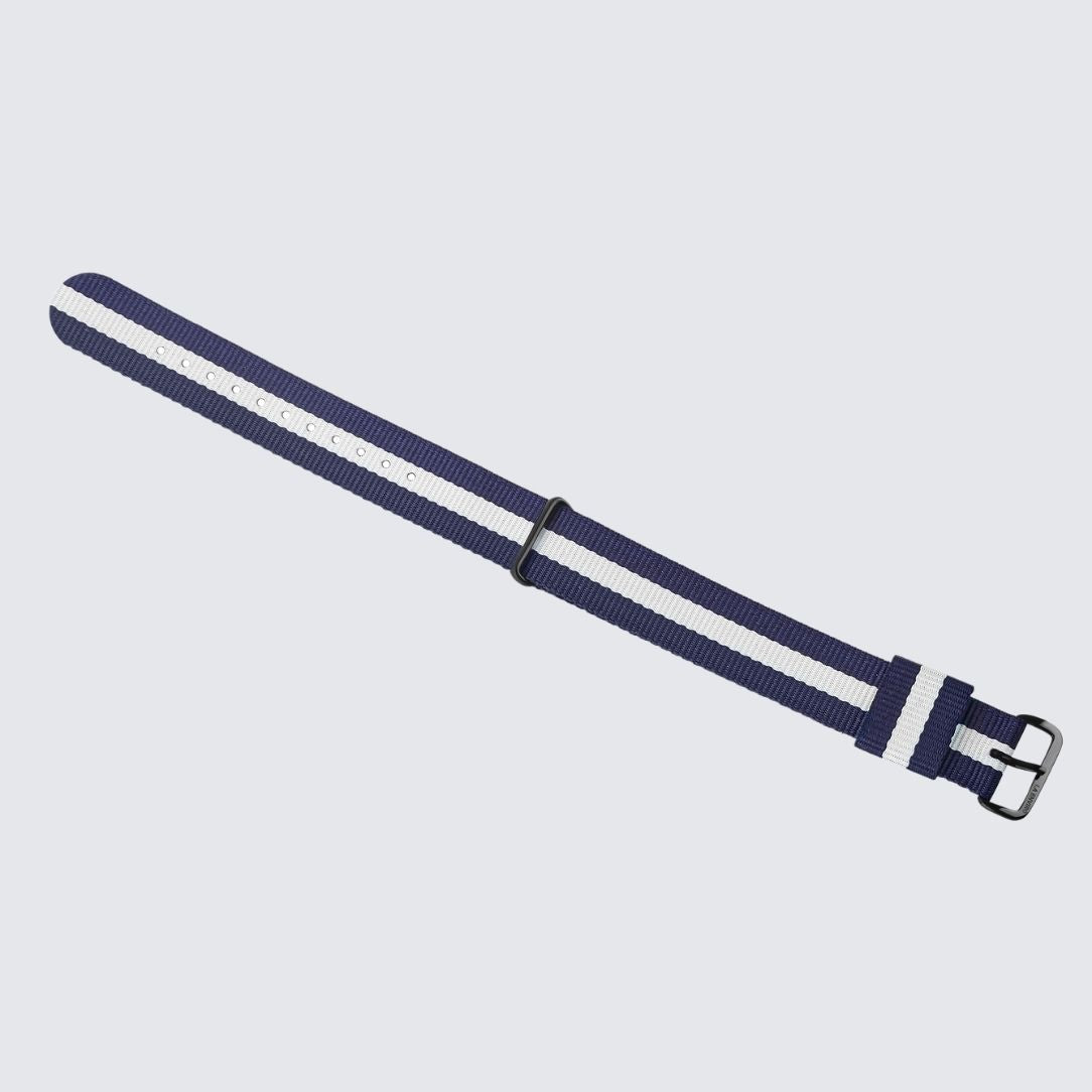 Nato Blue & White Strap Black color Buckle