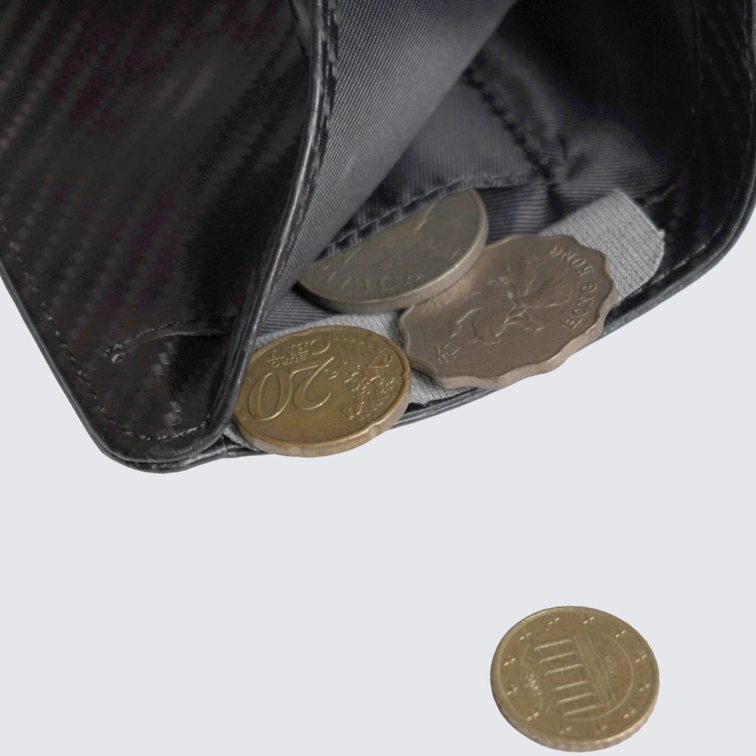 Inside of Carbon Black color FREO Airtag Wallet with coin pocket