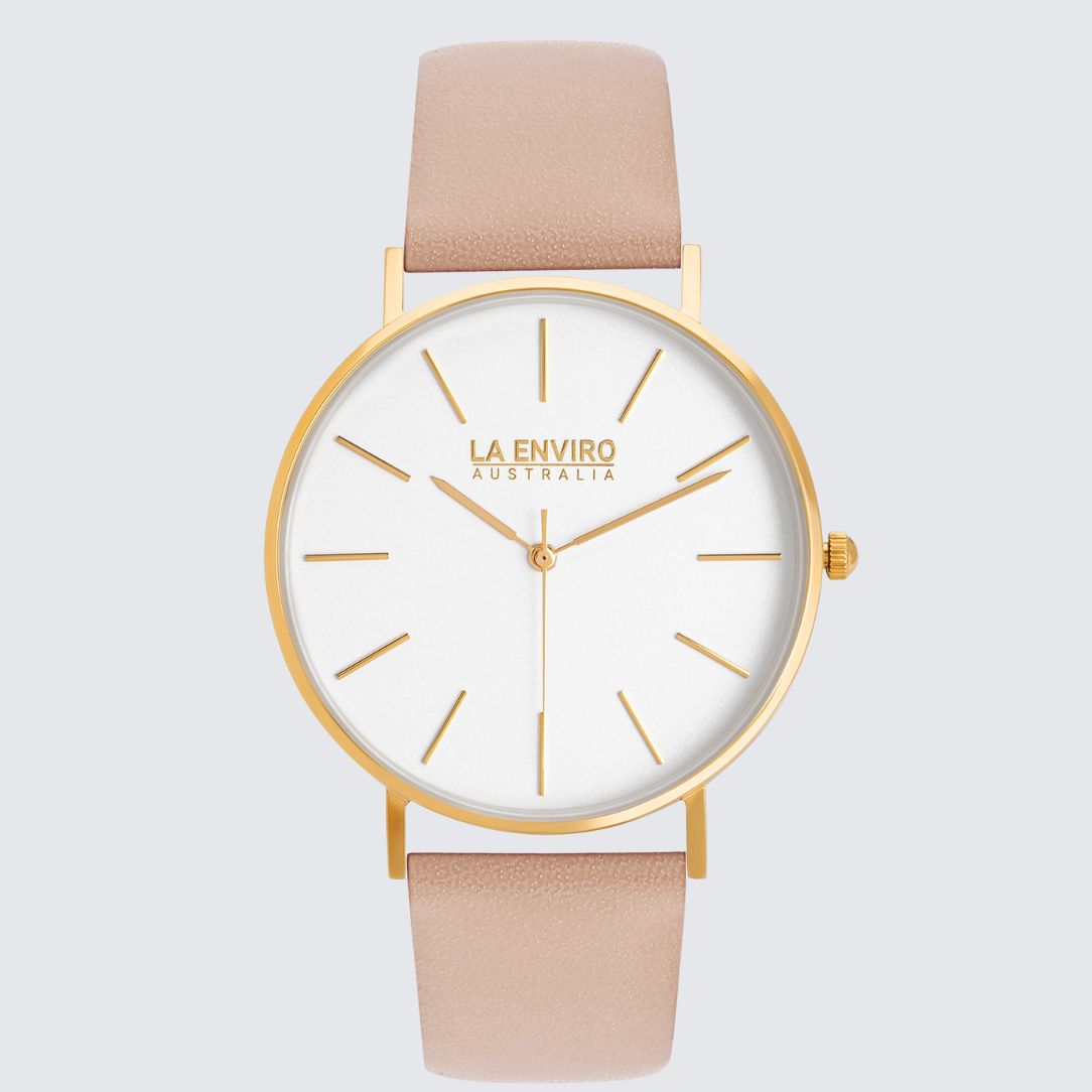 Gold Classic Watch with Pink Strap I 40 MM