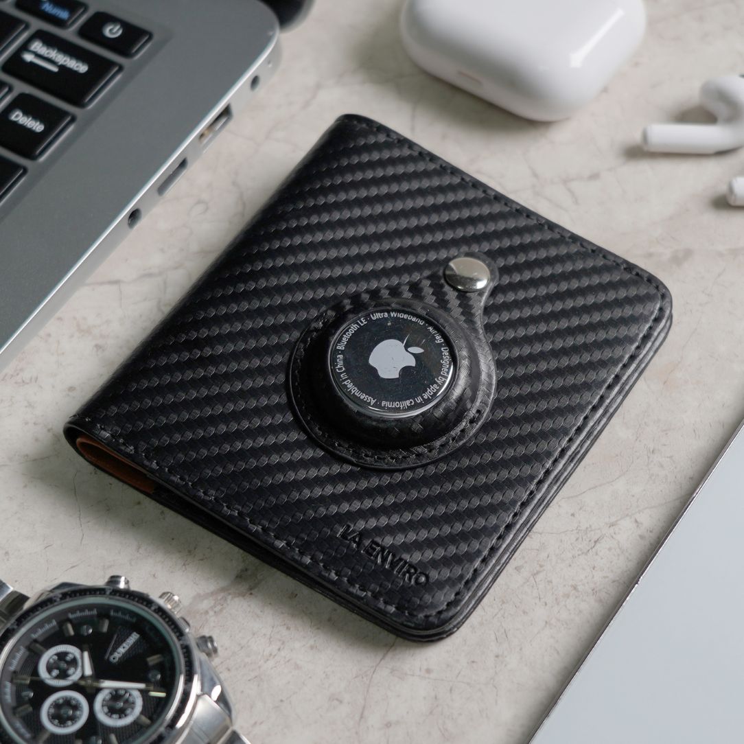 Carbon Black color FREO Airtag Wallet with Apple AirTag