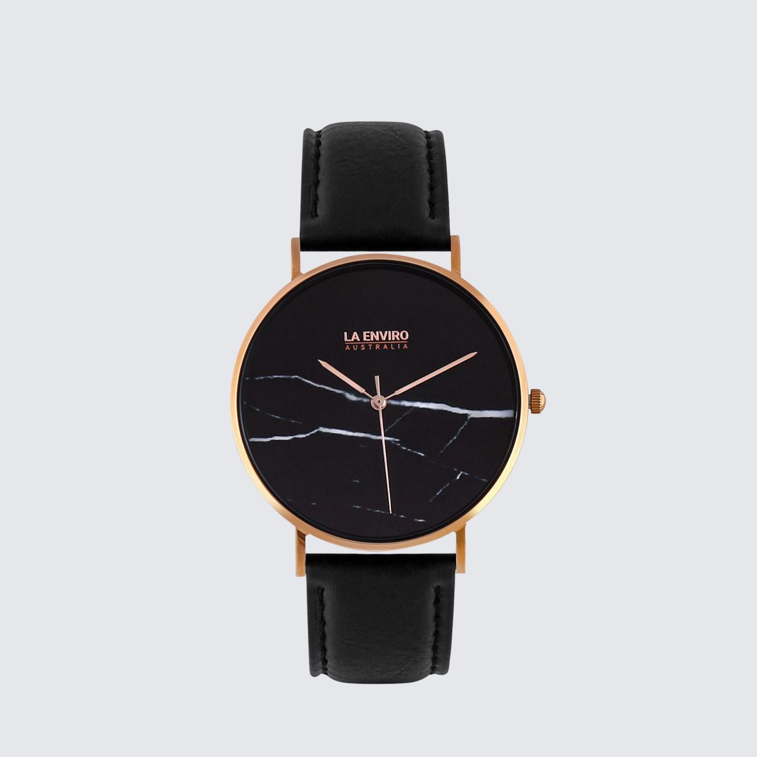Rose Gold Marble Watch With Pineapple Leather Black Strap I 40 MM I La Enviro