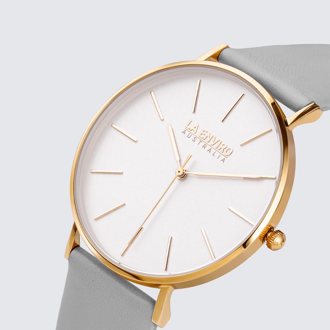 Gold Classic Watch with Grey Strap  I 40 MM