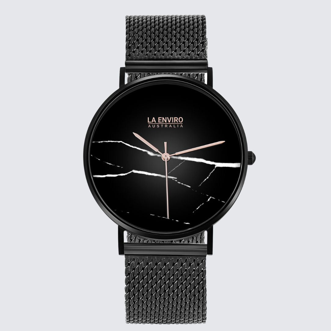 Black Marble Watch With Black Mesh Strap I 40 MM