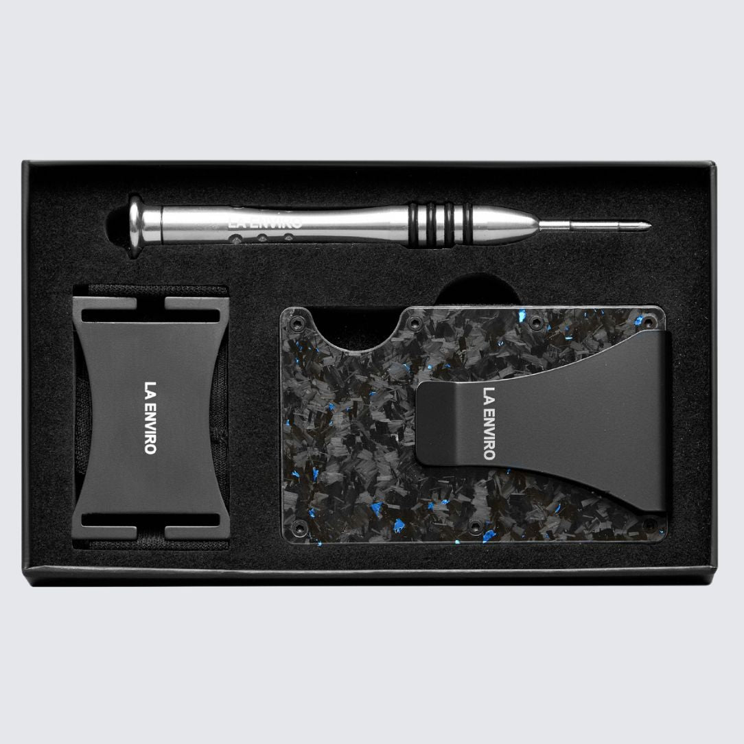 Front side Gloss Blue color LORNE Forged Carbon Wallet