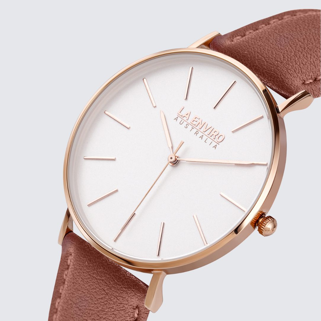 Rose Gold Watch With Brown Strap I TIERRA 40 MM