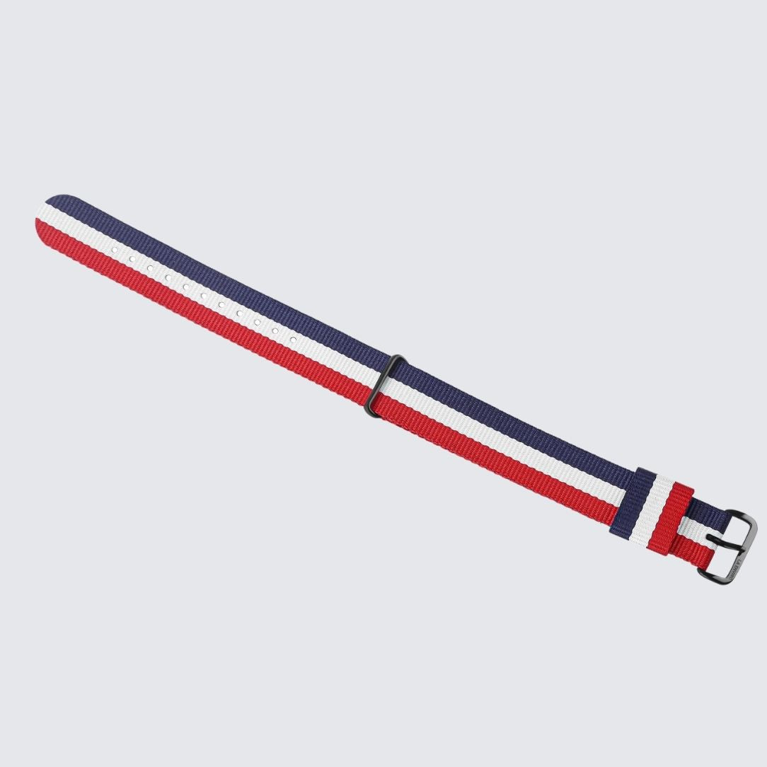 Nato Red, Blue & White Strap Black color Buckle