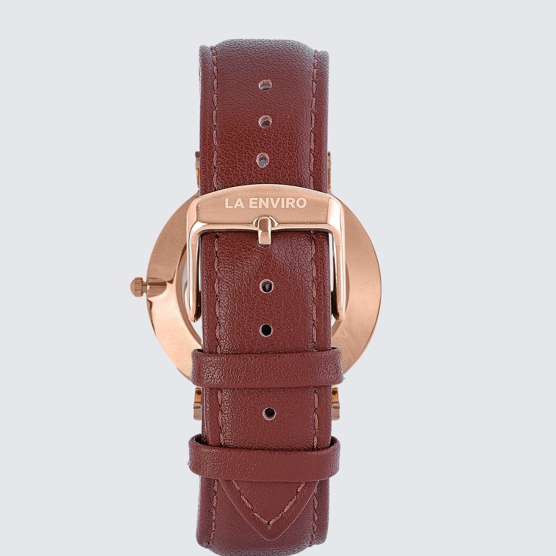 Rose Gold Watch With Brown Strap I TIERRA 40 MM