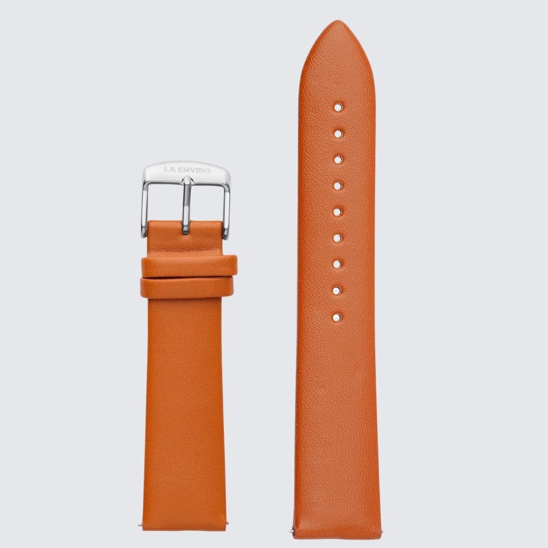 Tan Unstitched Watch Strap with silver color Buckle and quick release pin