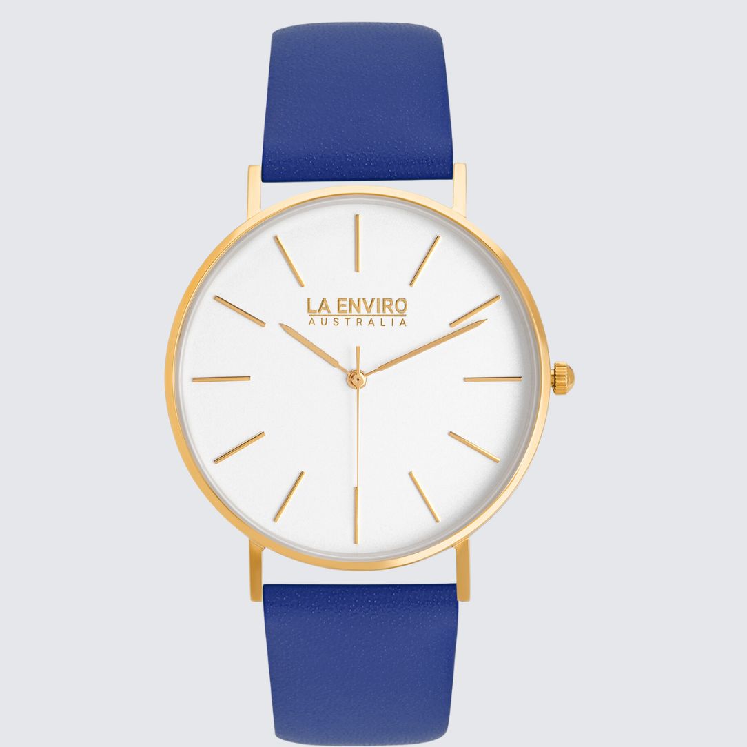 Gold Classic Watch with Blue Strap  I 40 MM