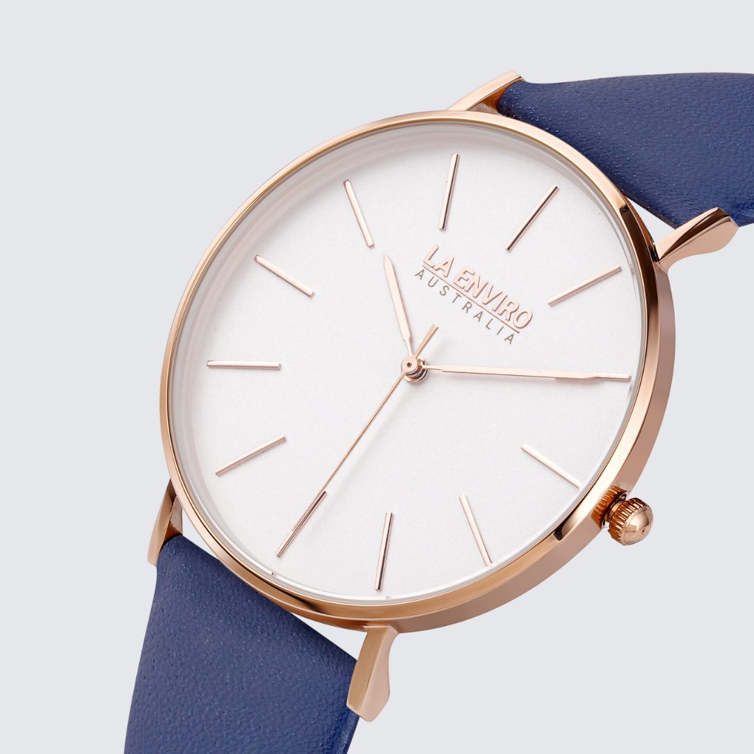 Rose Gold Classic Watch With Blue Strap I 40 MM