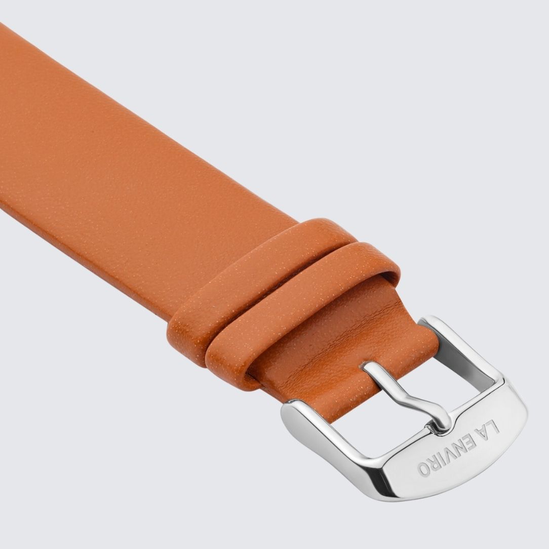 Tan Unstitched Watch Strap with silver color Buckle