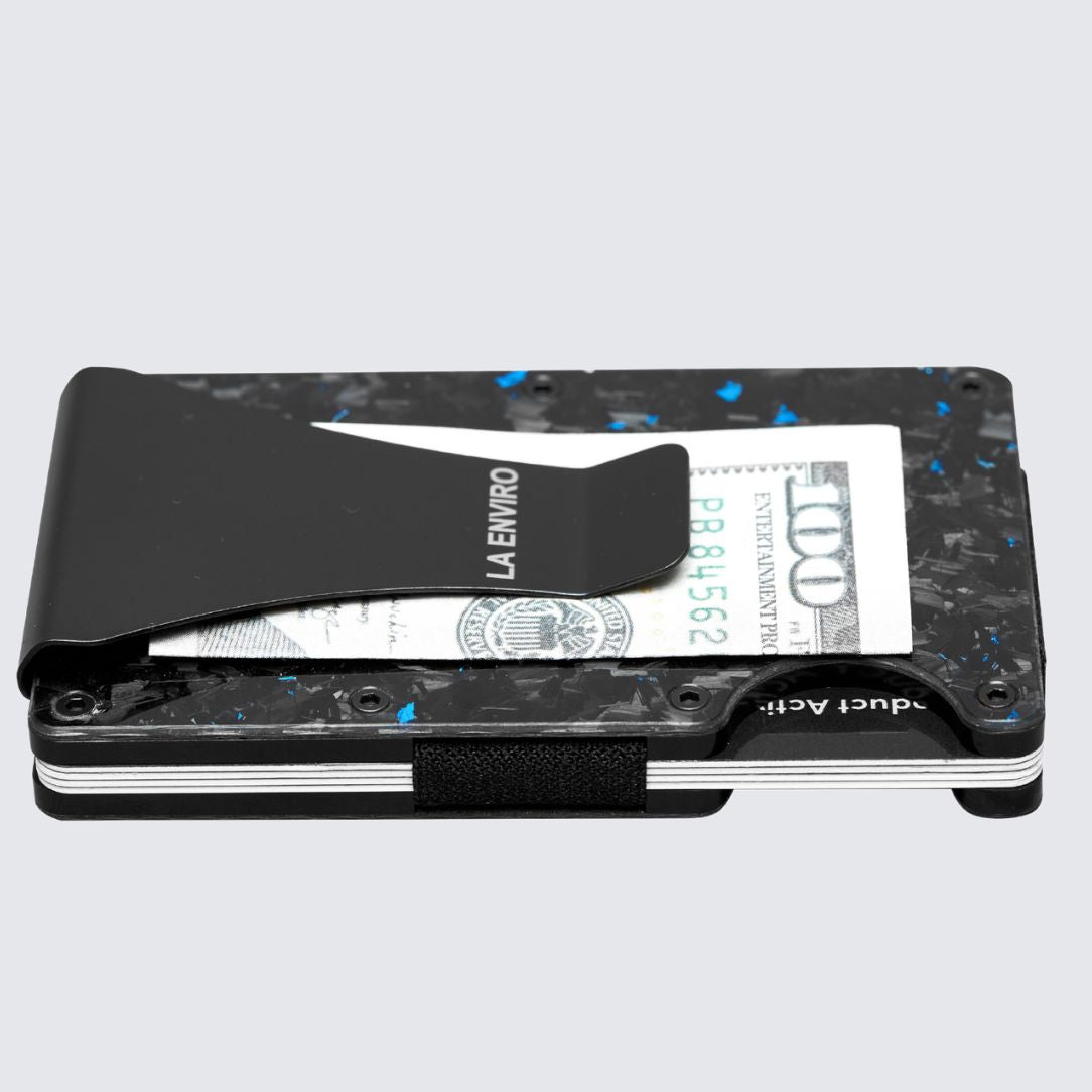 Gloss Blue color LORNE Forged Carbon Wallet Money Clip attachments