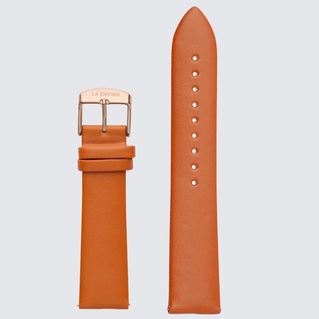 Tan Unstitched Watch Strap with rose gold color Buckle and quick release pin