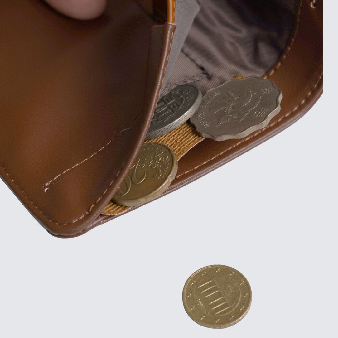 Inside of Brown color FREO Wallet with coin pocket