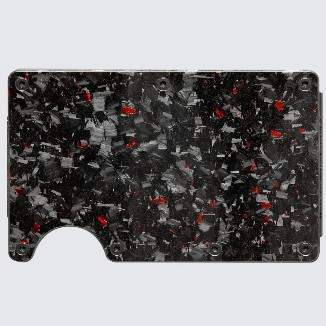 Back side of Gloss Red color LORNE Forged Carbon Wallet