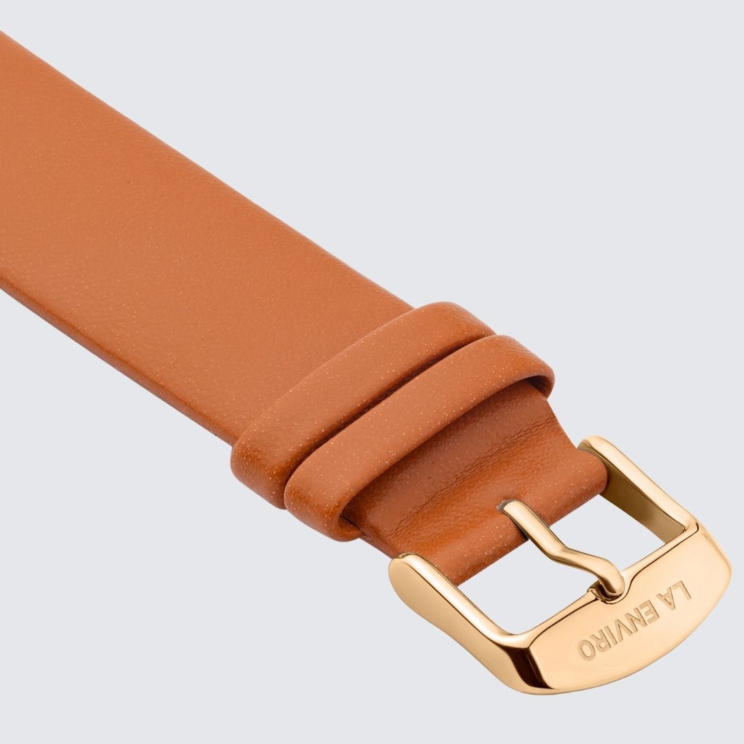 Tan Unstitched Watch Strap with gold color Buckle