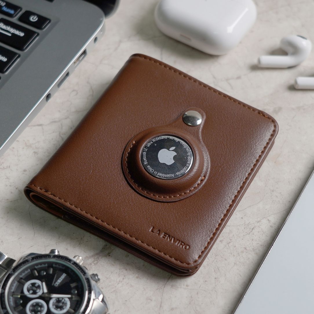 Brown color FREO Airtag Wallet with Apple AirTag