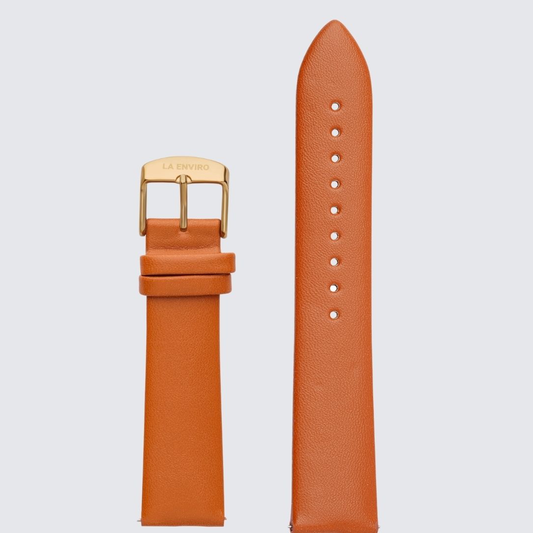 Tan Unstitched Watch Strap with gold color Buckle and quick release pin