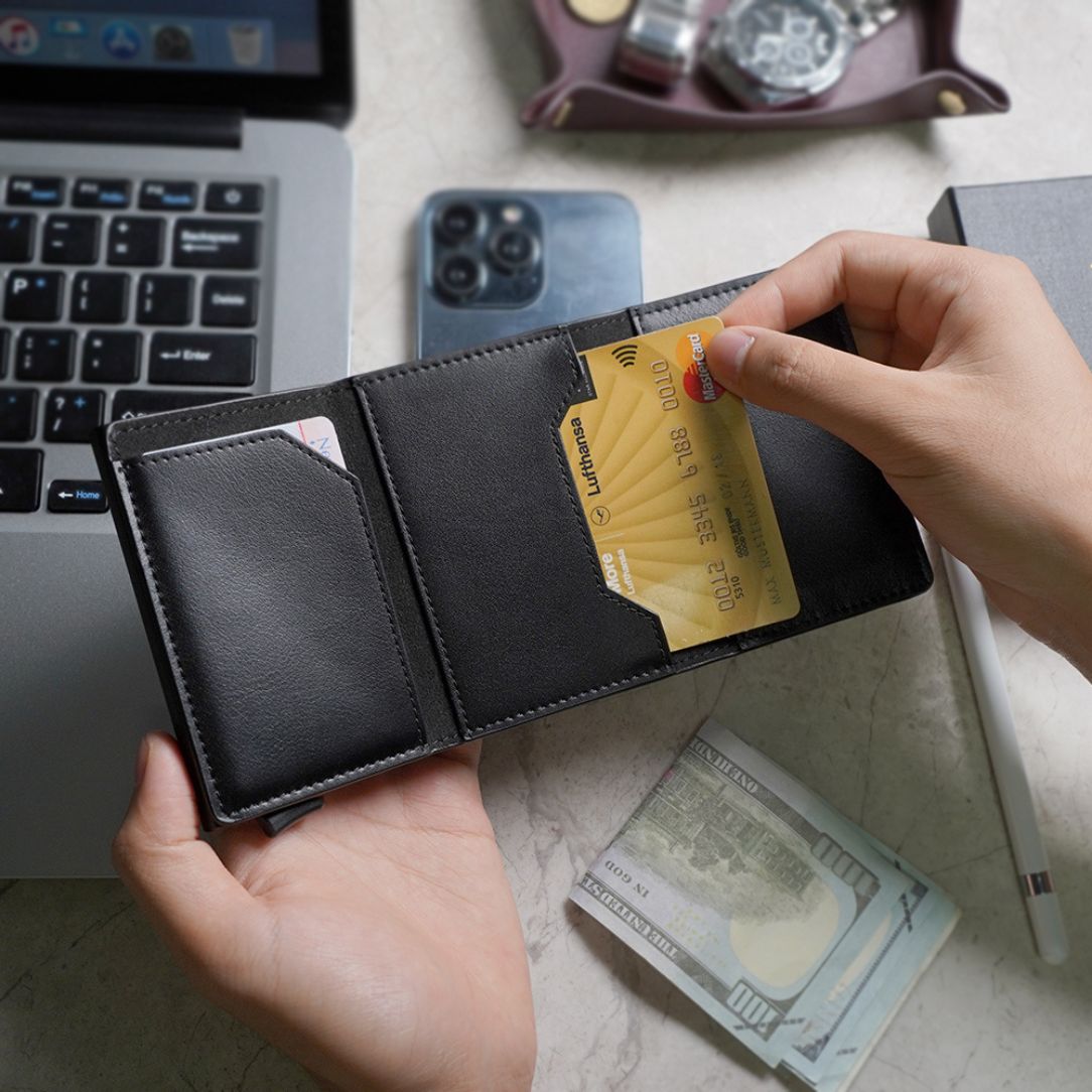 Black color LEURA 2.0 Unisex  Wallet Features 8 card holder slots