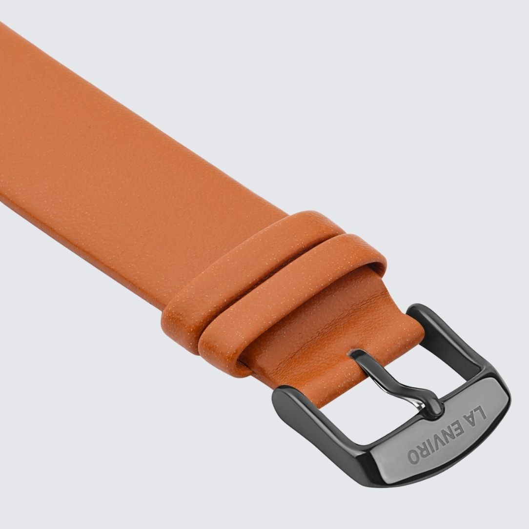 Tan Unstitched Watch Strap with black color Buckle