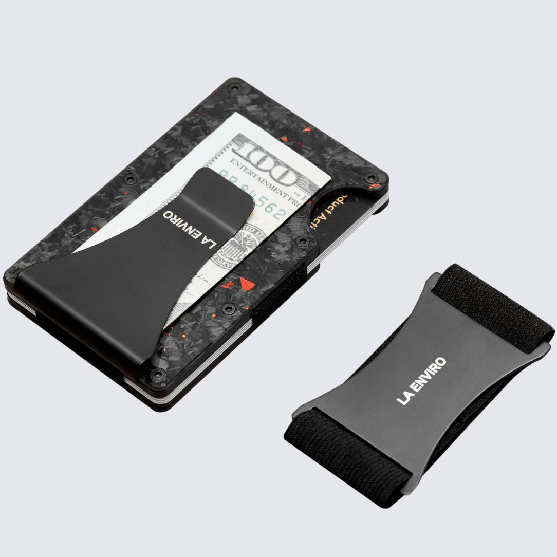 Gloss Red color LORNE Forged Carbon Wallet with Extra replaceable elastic