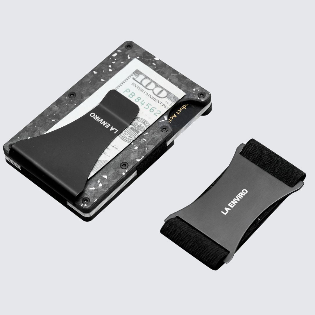 LORNE Forged Carbon Wallet Includes both Cash Strap and Money Clip I Matte Silver I La Enviro