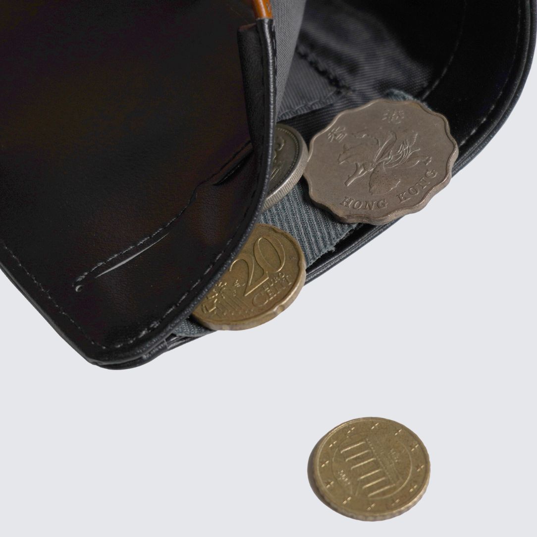 Inside of Black color FREO Wallet with coin pocket