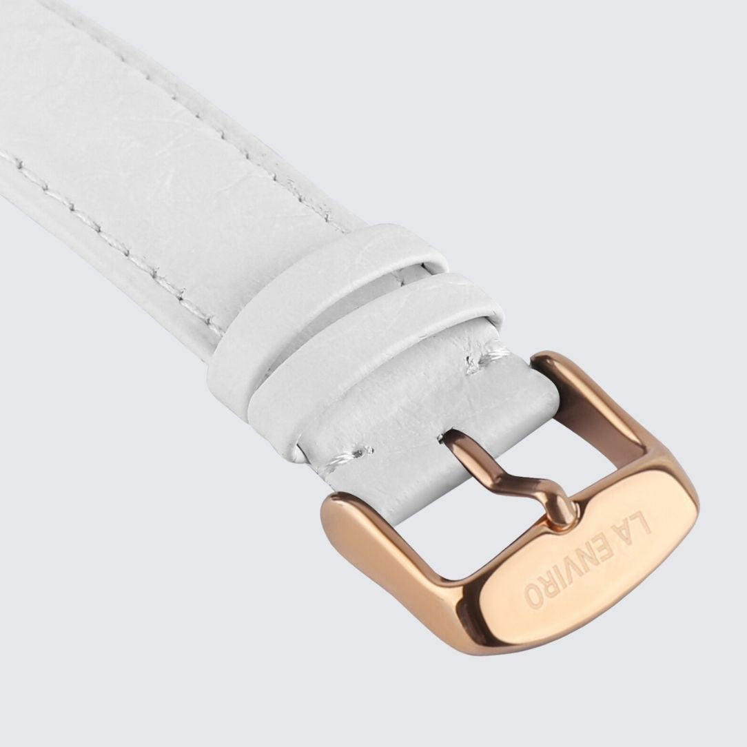 White Pineapple Leather Watch Strap with Rose Gold color Buckle