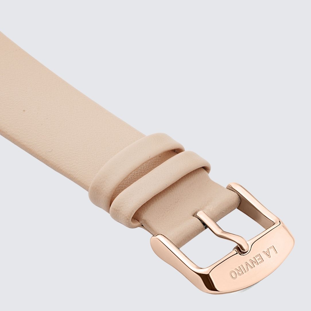 Pink Unstitched Watch Strap with rose gold color Buckle