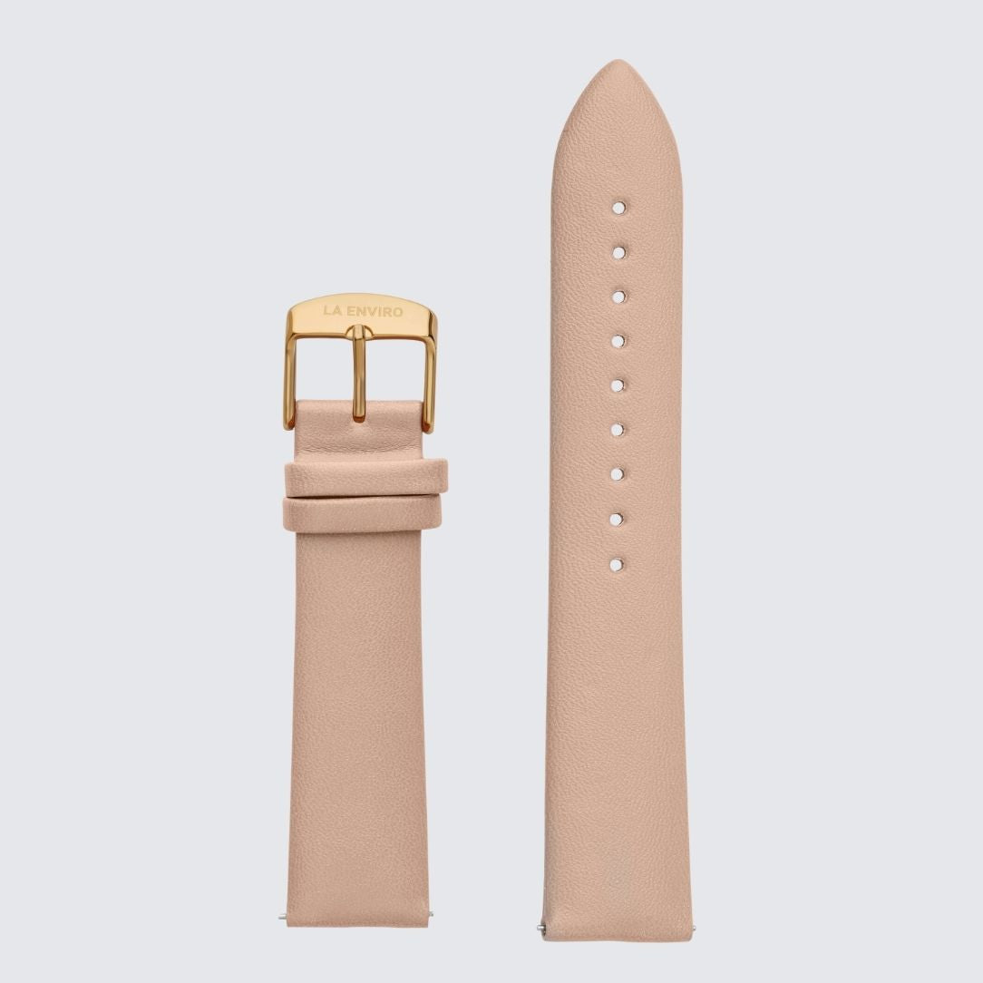 Pink Unstitched Watch Strap with gold color Buckle and quick release pin