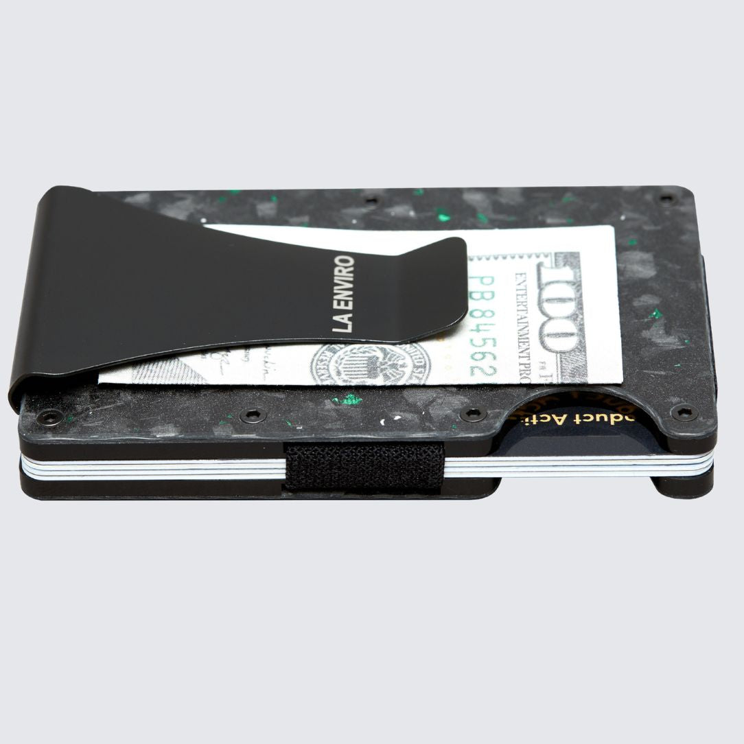 Matte Green color LORNE Forged Carbon Wallet Money Clip attachments