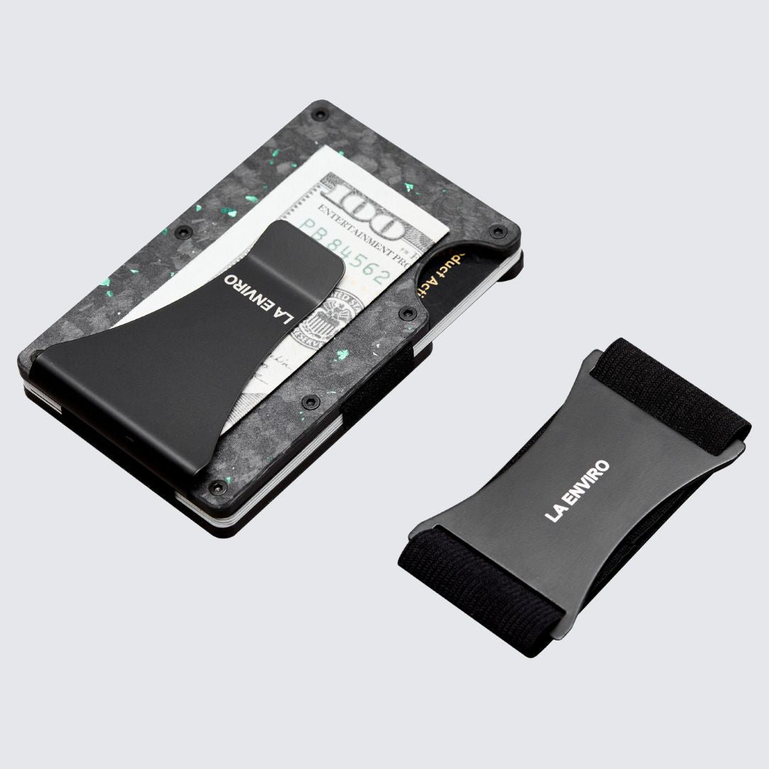 Matte Green color LORNE Forged Carbon Wallet with Extra replaceable elastic