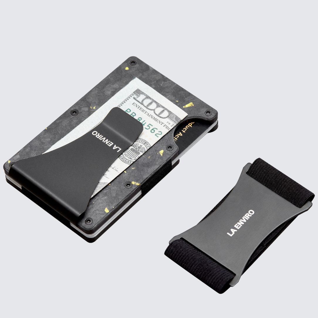 Matte Gold color LORNE Forged Carbon Wallet with Extra replaceable elastic
