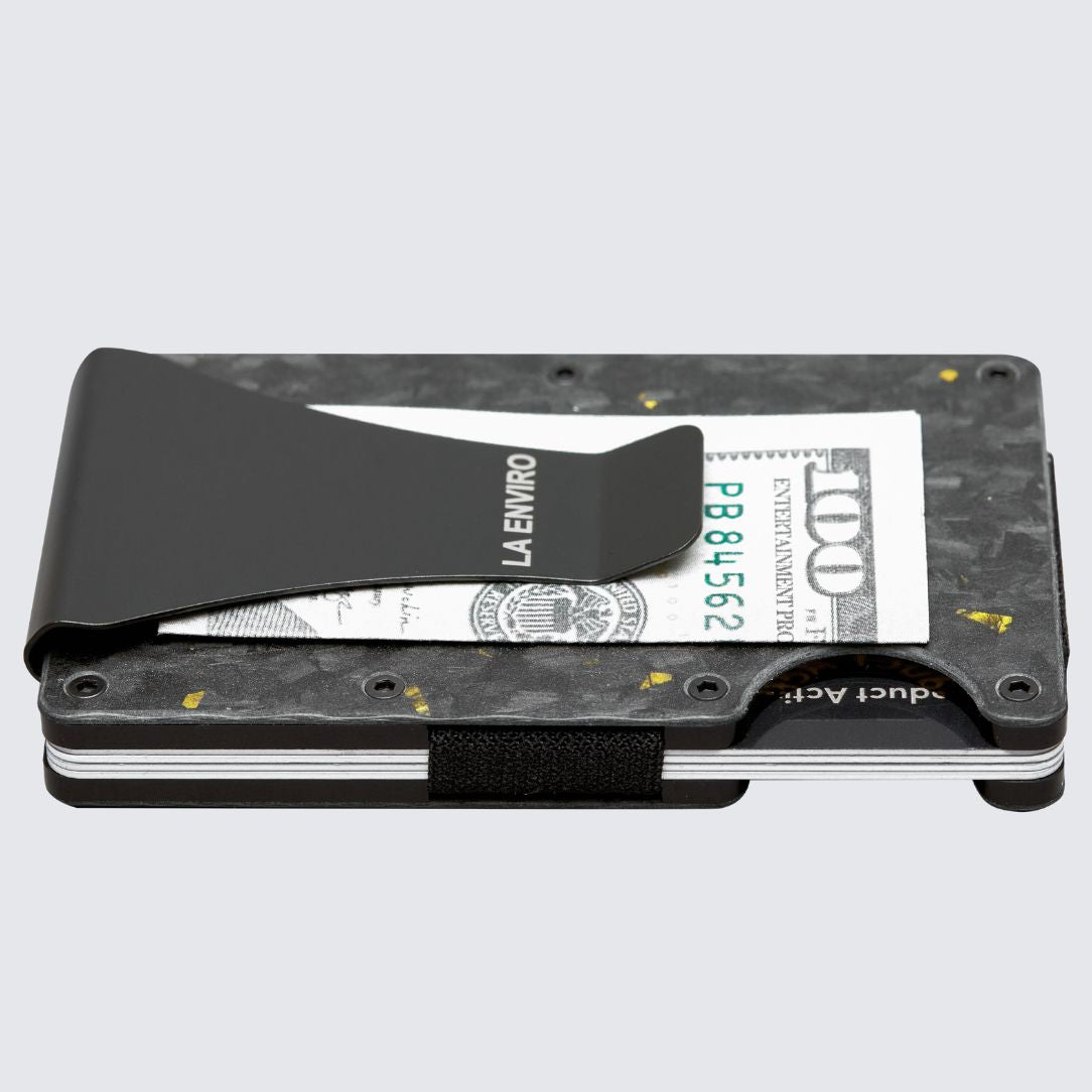 Matte Gold color LORNE Forged Carbon Wallet with Extra replaceable elastic