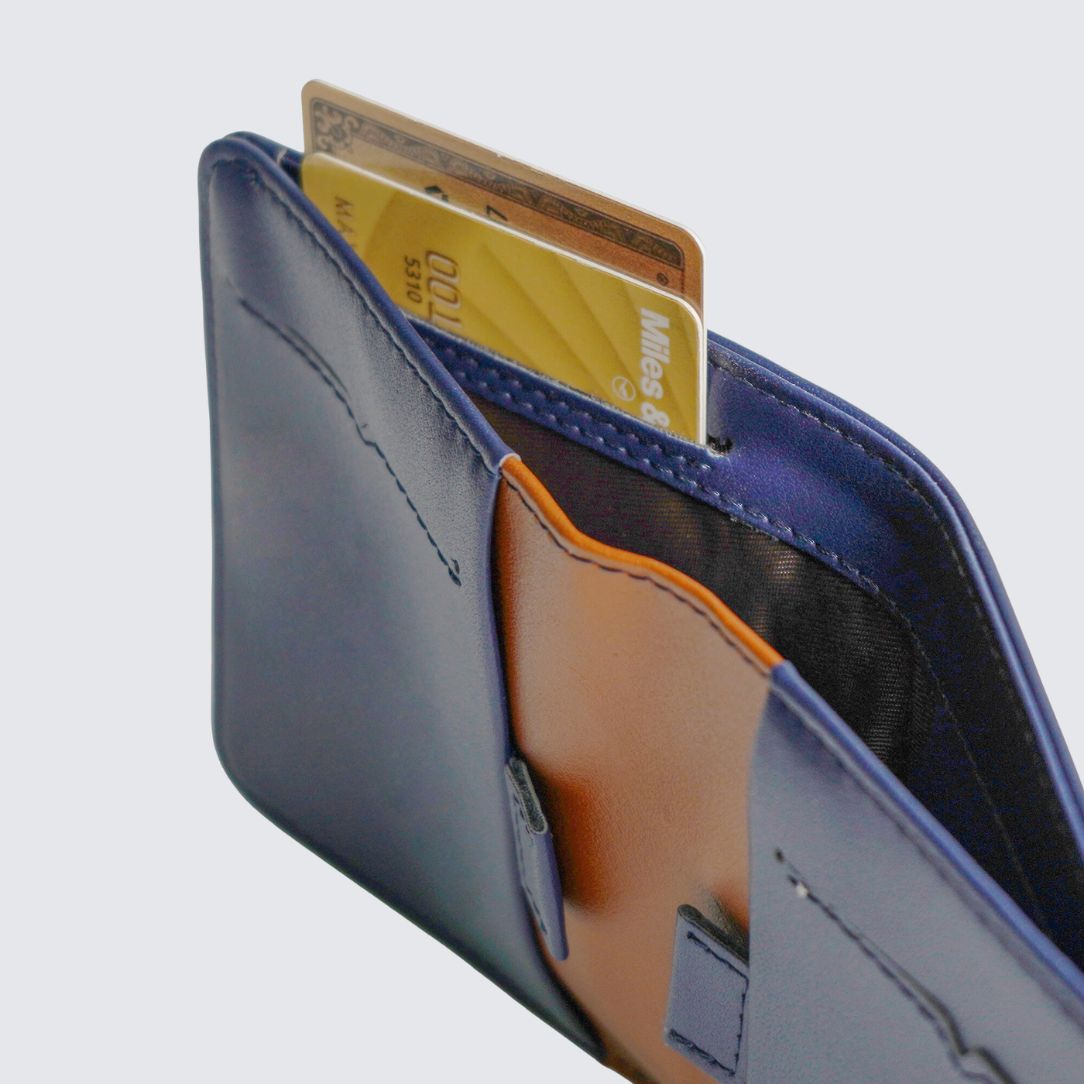 Blue color FREO Wallet two quick-access slots for frequently-used cards