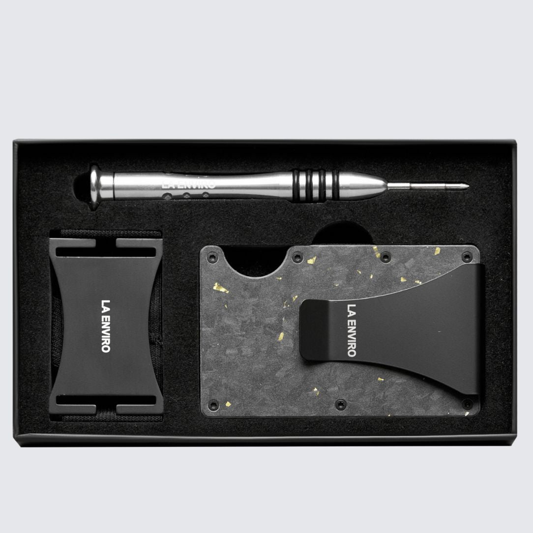Front side of Matte Gold color LORNE Forged Carbon Wallet