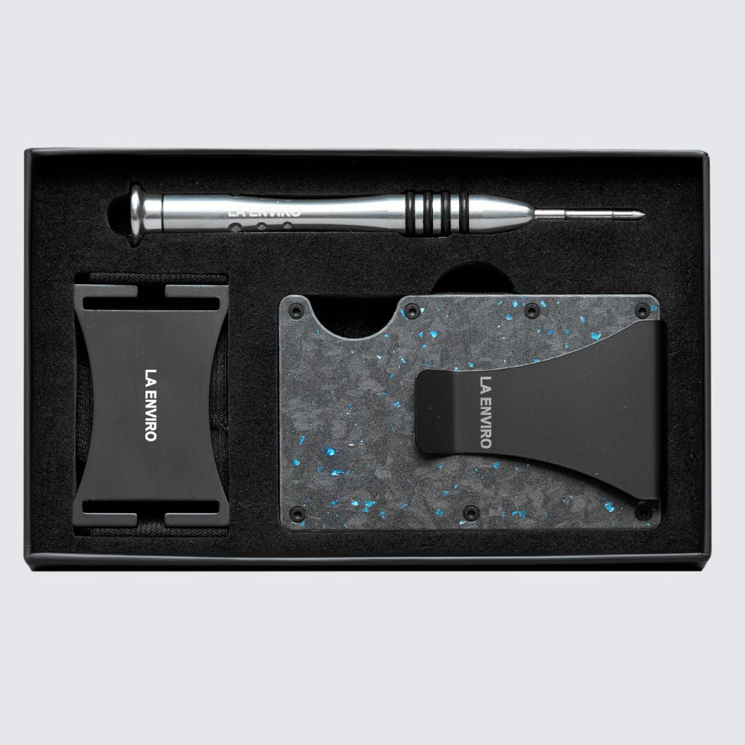 Front side of Matte Blue color LORNE Forged Carbon Wallet