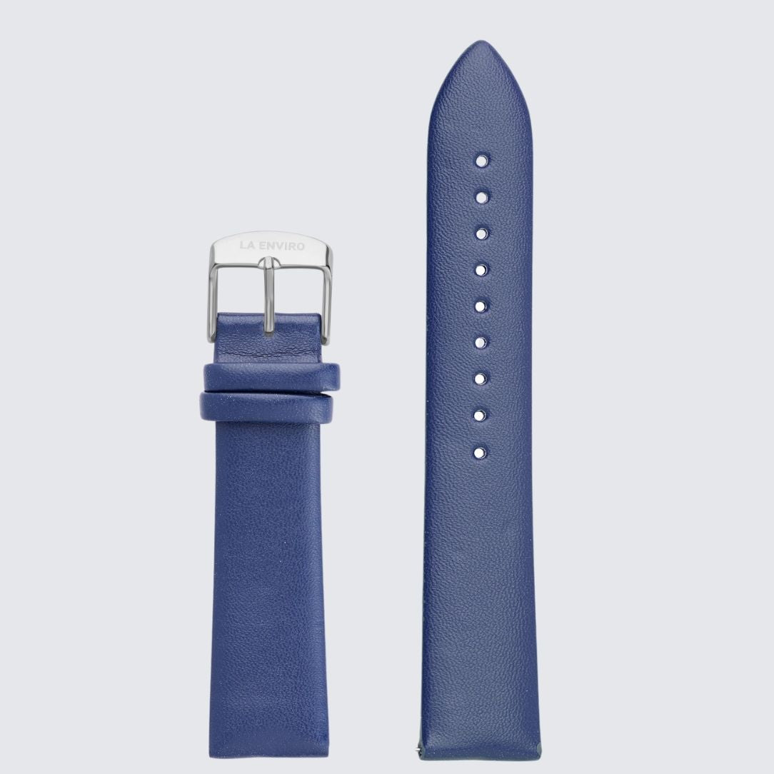 Blue Vegan Leather Unstitched Strap with Silver color Buckle and quick release pin