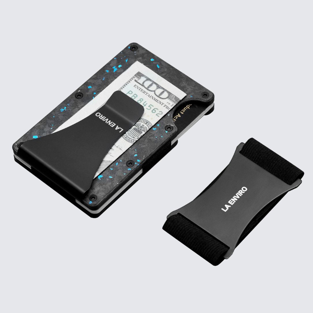 Matte Blue color LORNE Forged Carbon Wallet with Extra replaceable elastic