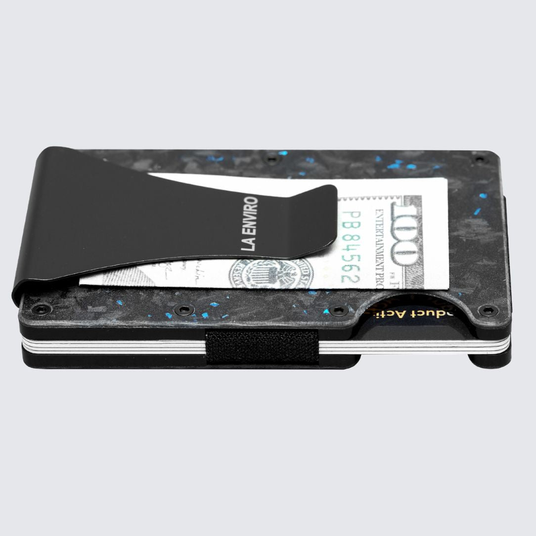 Matte Blue color LORNE Forged Carbon Wallet Money Clip attachments