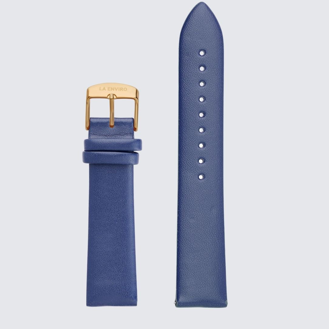 Blue Vegan Leather Unstitched Strap with Gold color Buckle and quick release pin