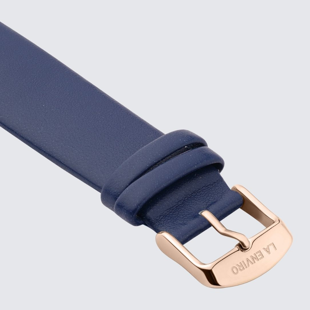 Blue Vegan Leather Unstitched Strap with Rose gold color Buckle