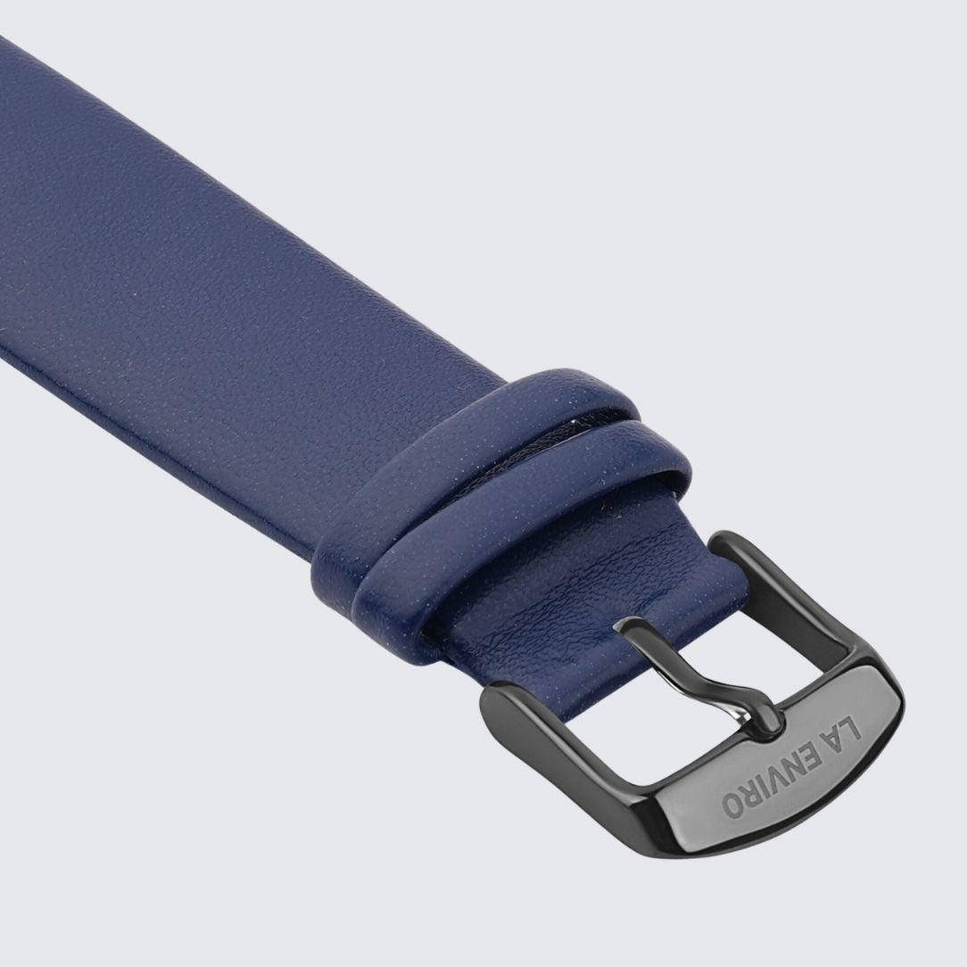 Blue Vegan Leather Unstitched Strap with Black color Buckle