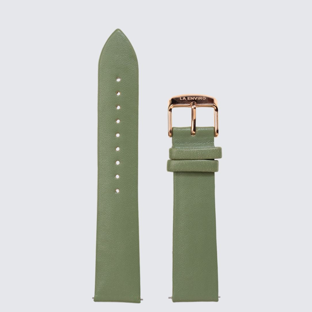 Green Vegan Leather Unstitched Strap with Gold Buckle and Quick Release Pin