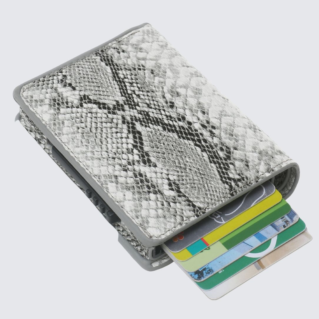 Grey color VEGAN Skin Leather Wallet holds up to 6 cards with additional slots